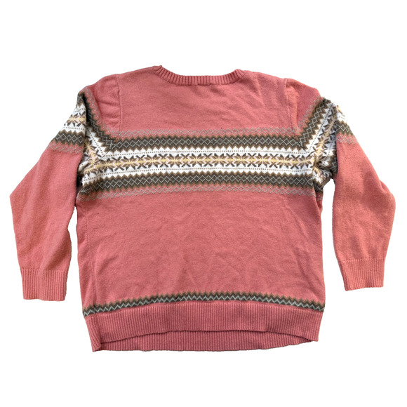 Talbots Sweater Womens 2X Pink Fair Isle Crewneck Pullover Knit Plus Size Nordic - Picture 4 of 6